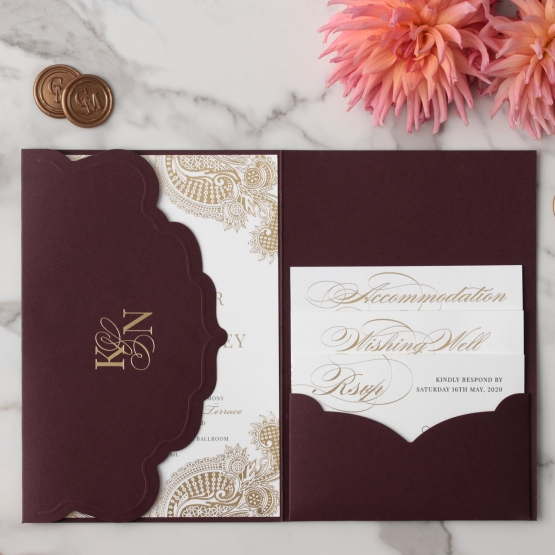 Imperial Burgundy and Gold Pocket  - Wedding Invitations - BP-SOLPW-TR30-GG-02 - 184089