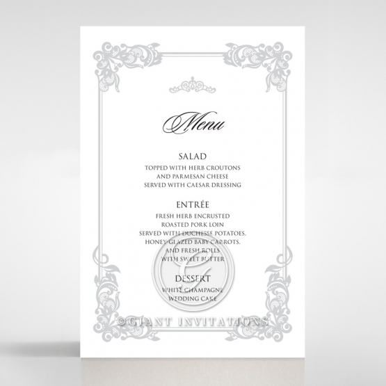 Black Divine Damask wedding venue menu card stationery