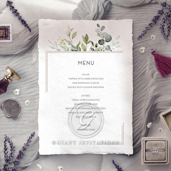 Botanic Romance reception menu card stationery design