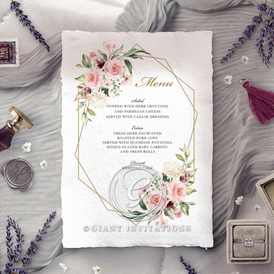 Geometric Bloom wedding reception menu card