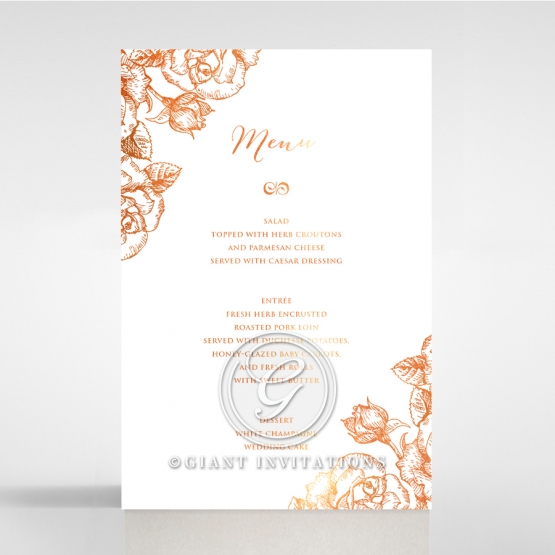 Rose Romance Letterpress with foil reception menu card design