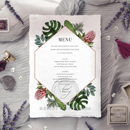 Tropical Island wedding reception menu card design