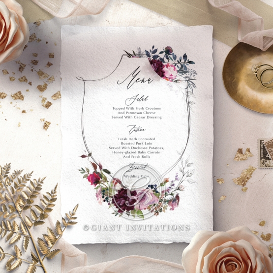 Watercolor Rose Garden wedding reception table menu card