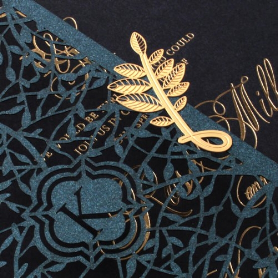 Navy Botanical Gate - Wedding Invitations - PWI116022-NV-GD - 185019