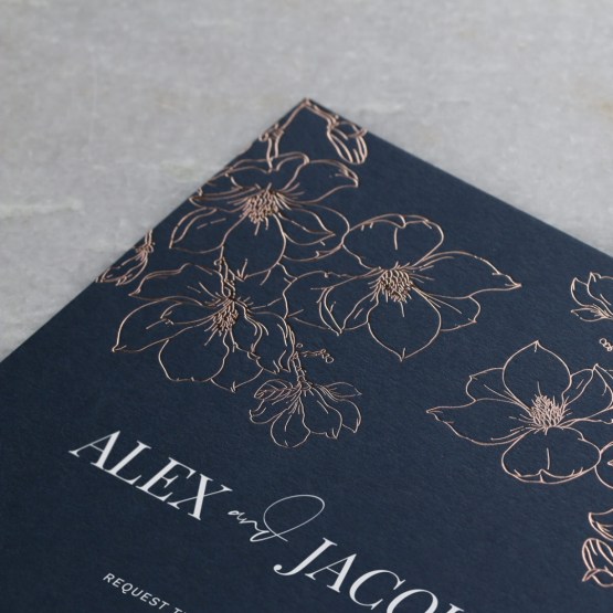 Royal Blue with Rose Foil Floral Card - Wedding Invitations - NV300-PFL-RG-01x - 188290