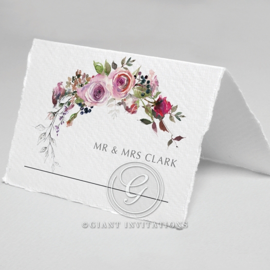 Watercolor Rose Garden wedding table place card stationery design
