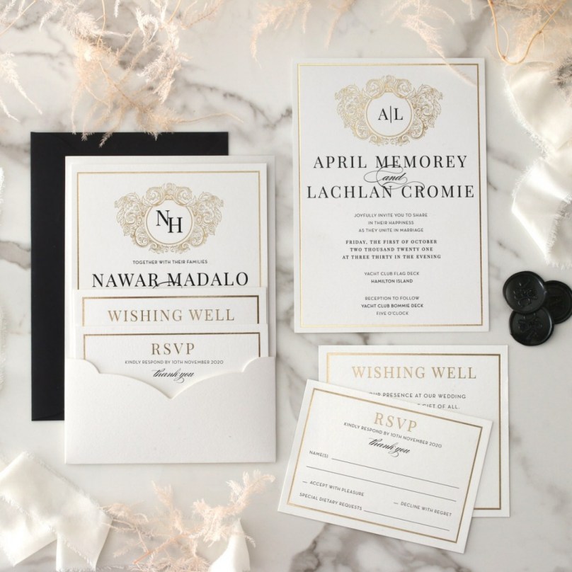 Simplified Crest and Border - Wedding Invitations - KI300-PFL-GG-03 - 189255