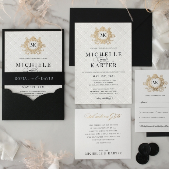 Pre Foiled Quilted Crest - Wedding Invitations - PM-IC330-PLP-BL-02 - 185067