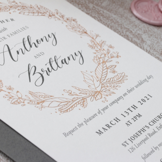 Pre Foiled Ivory Floral Wreath - Wedding Invitations - PM-KI300-PFL-B-02 - 184720