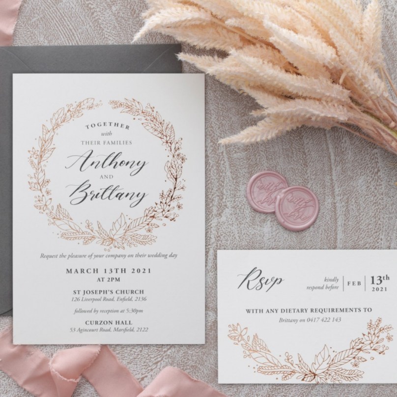 Pre Foiled Ivory Floral Wreath - Wedding Invitations - KI300-PFL-RG-20 - 189268