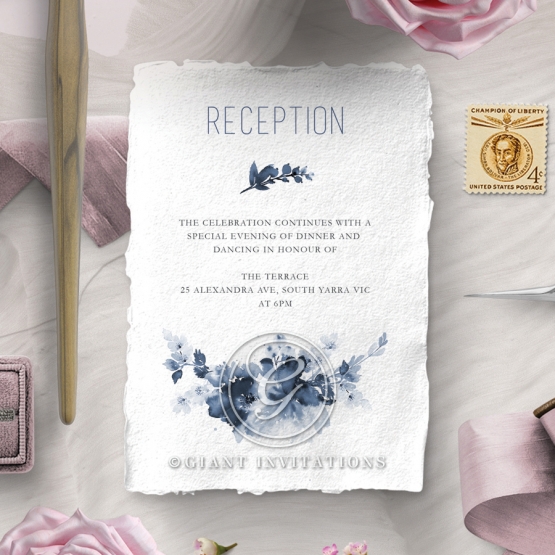 Blue Wonderland reception enclosure stationery invite card