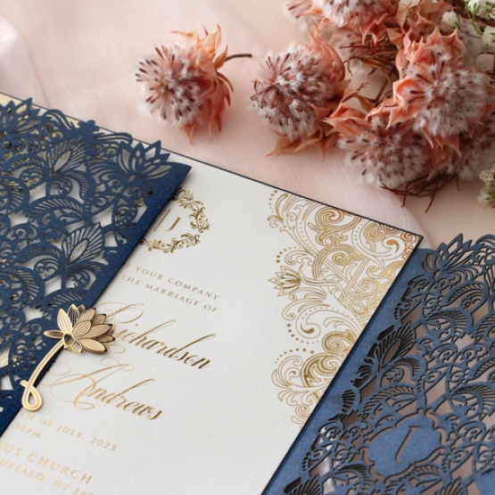Navy Imperial Glamour - Wedding Invitations - PWI116022-NV-WH - 185213