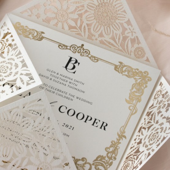 Blooming Charm Foil and Black Ink - Wedding Invitations - BW520-WH-PFL - 188342