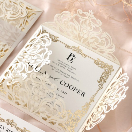 Divine Damask Foil and Black Ink - Wedding Invitations - BW519-WH-PFLx - 188303