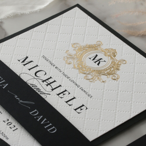 Pre Foiled Quilted Crest - Wedding Invitations - PM-IC330-PLP-BL-02 - 185064