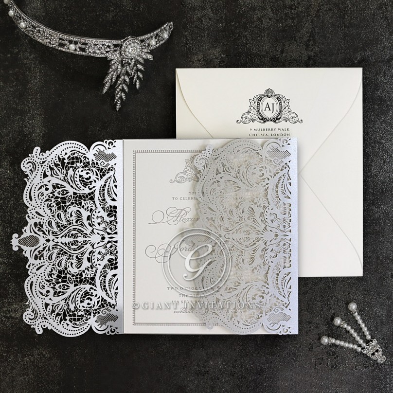 Royal Lace Laser Cut  - Wedding Invitations - LC-RL-SV. - 189331