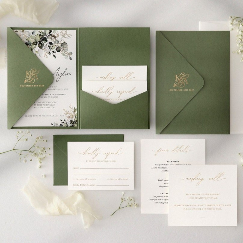 Minimalist Sage Vertical Pocket - Wedding Invitations - PCK-VT-SG - 189174