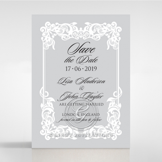 Black Divine Damask wedding save the date stationery card design