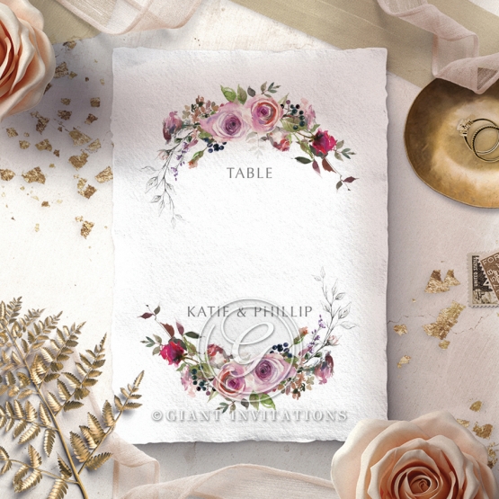 Watercolor Rose Garden wedding venue table number card stationery design