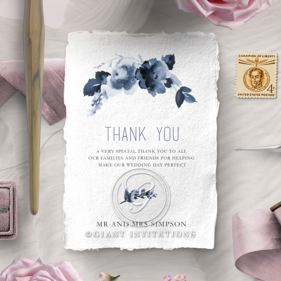 Blue Wonderland wedding thank you stationery card design