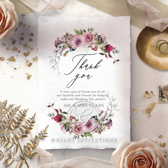 Watercolor Rose Garden wedding thank you card
