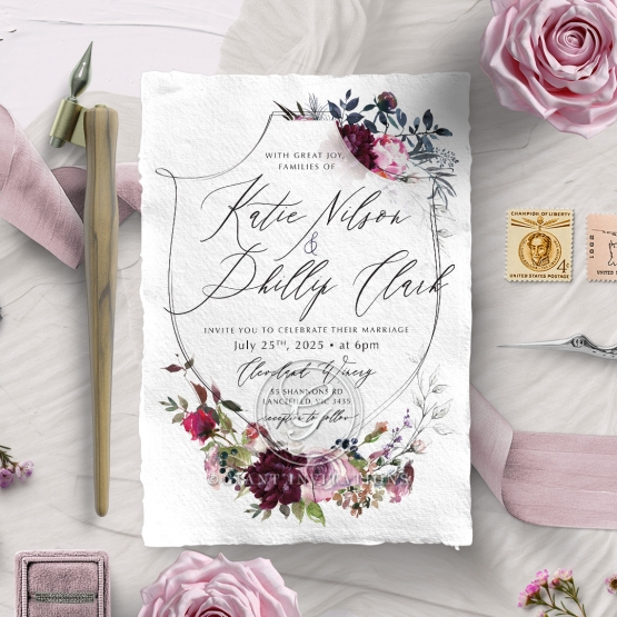 Watercolor Rose Garden Wedding Invitation Design