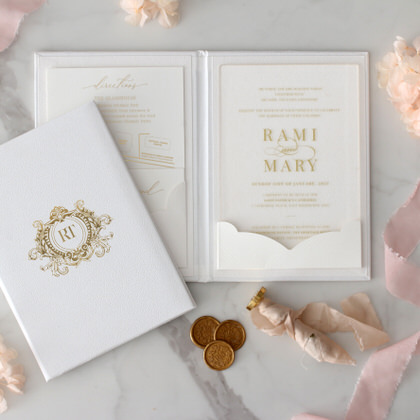 Book style cover with acrylic invitation