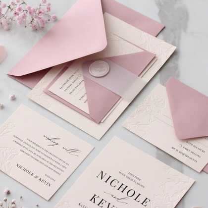 letterpress on blush and rose card set