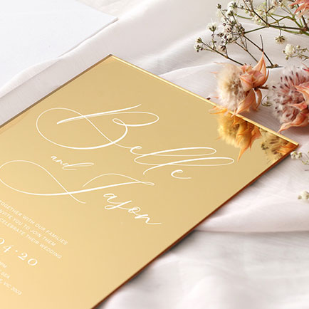 gold mirror wedding invitation