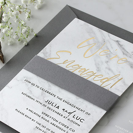 marble gold engagement card
